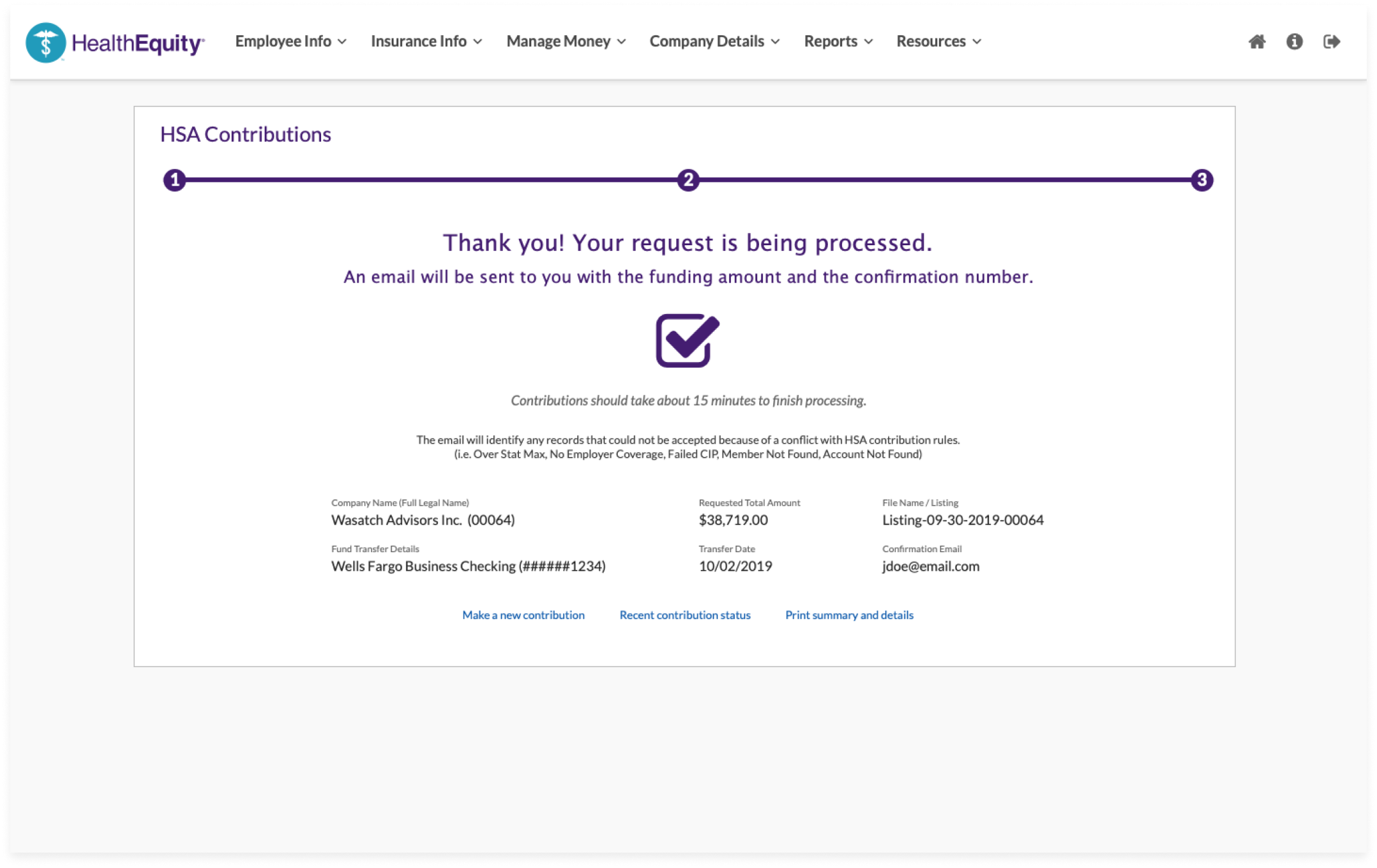 Employer HSA Contributions - Confirmation