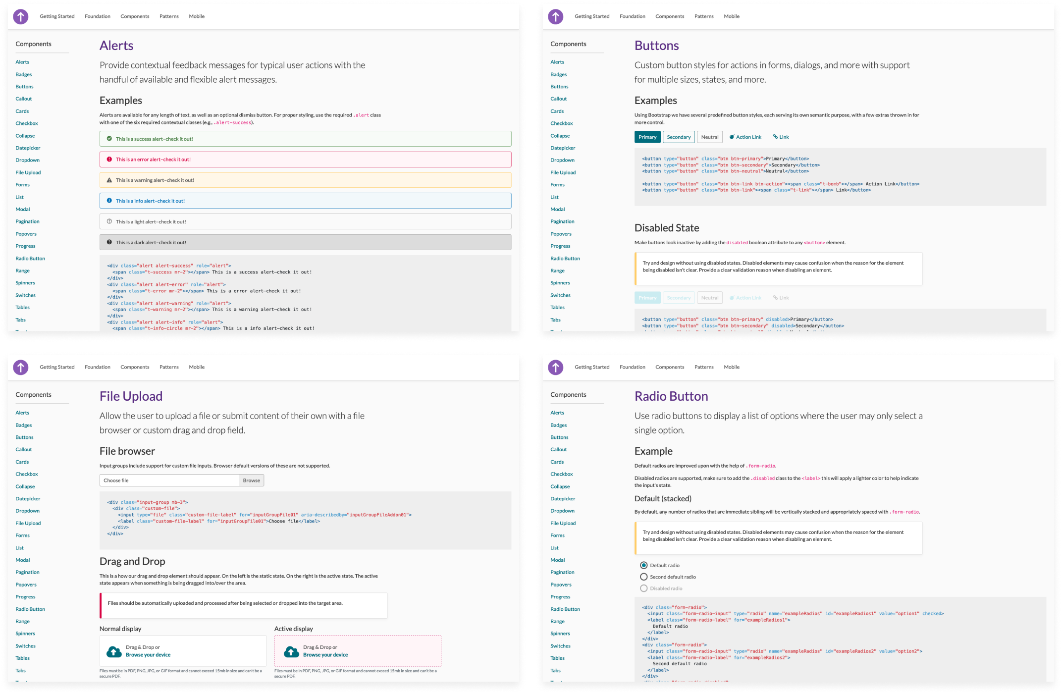 Tyrian Components - Alerts, Buttons, File Upload, and Radio Buttons